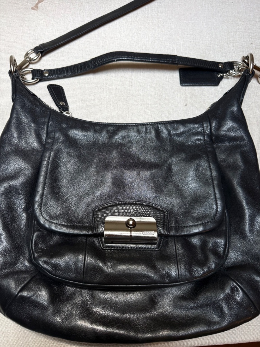 Coach Kristin Black Leather Hobo Bag Purse Handbag With Silver Trim - Picture 8 of 9